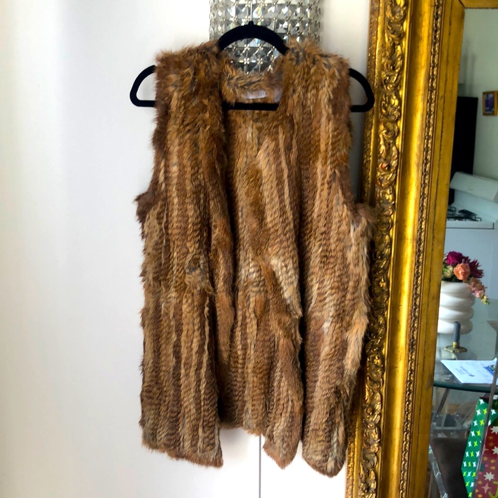 Dylan gray brown rabbit fur vest size medium